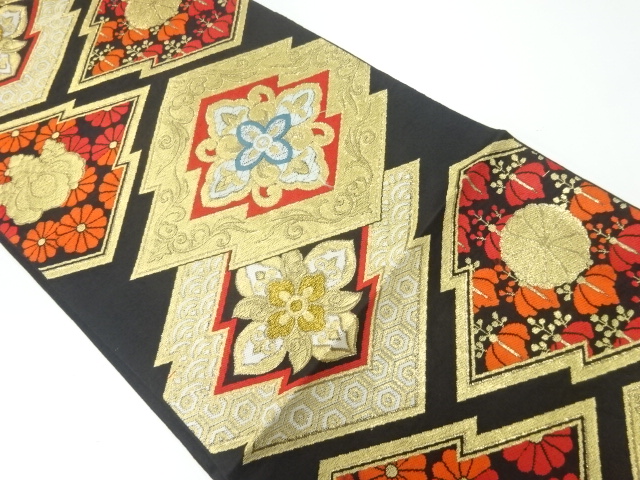 アンティーク　松皮菱に花模様織出し袋帯（材料）